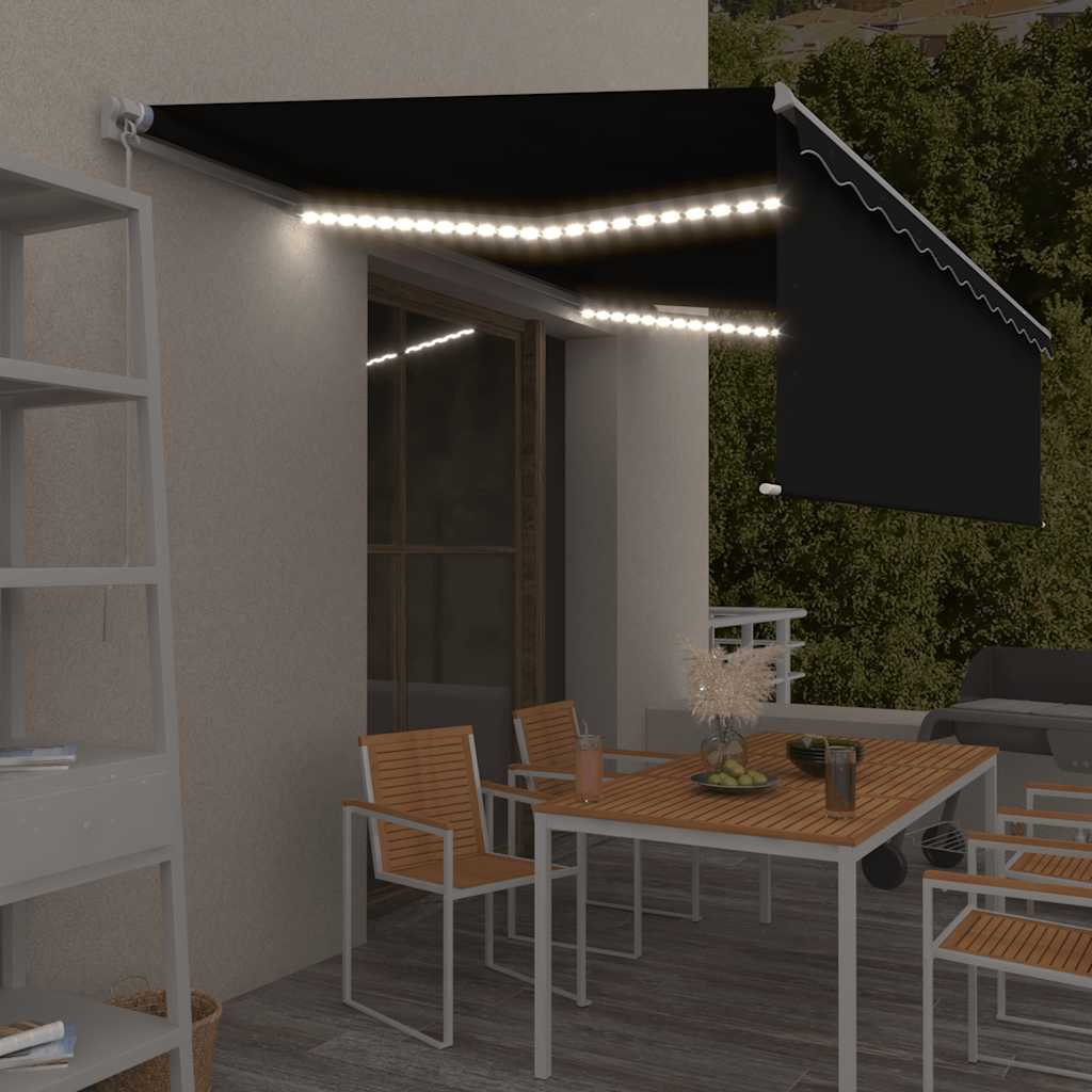 Luifel handmatig uittrekbaar met rolgordijn LED 5x3 m antraciet