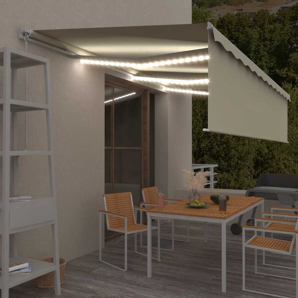 Luifel handmatig uittrekbaar met rolgordijn en LED 6x3 m crème – afbeelding 1