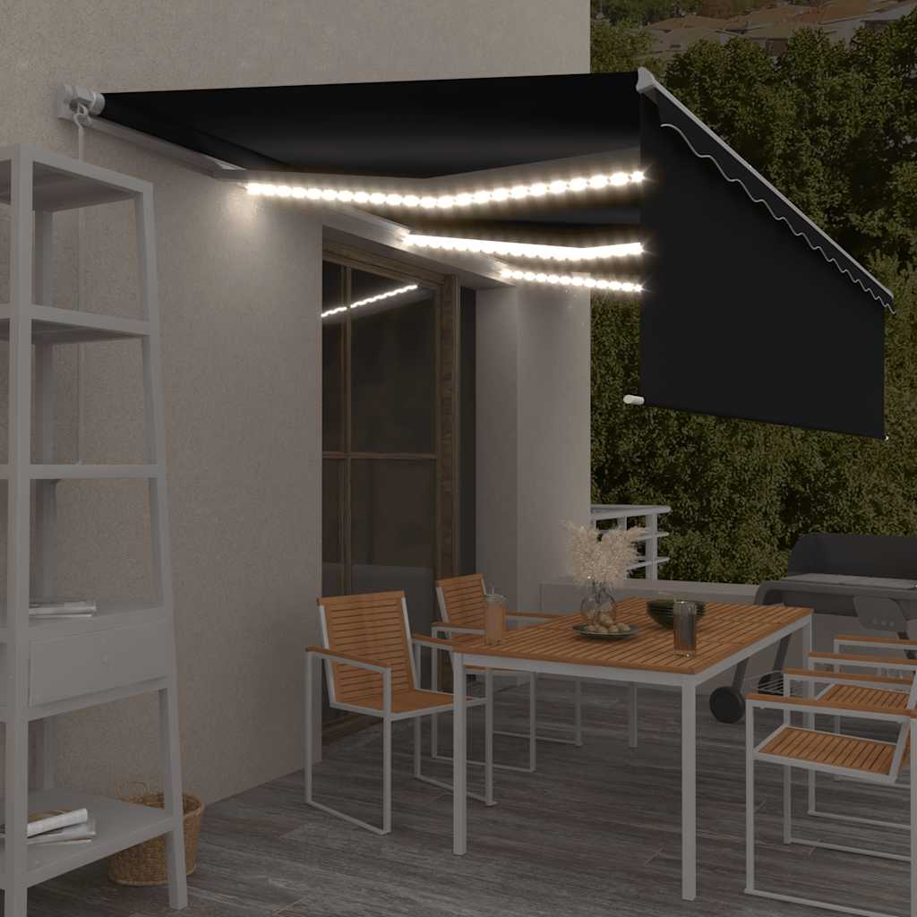 Luifel handmatig uittrekbaar met rolgordijn LED 6x3 m antraciet – afbeelding 1
