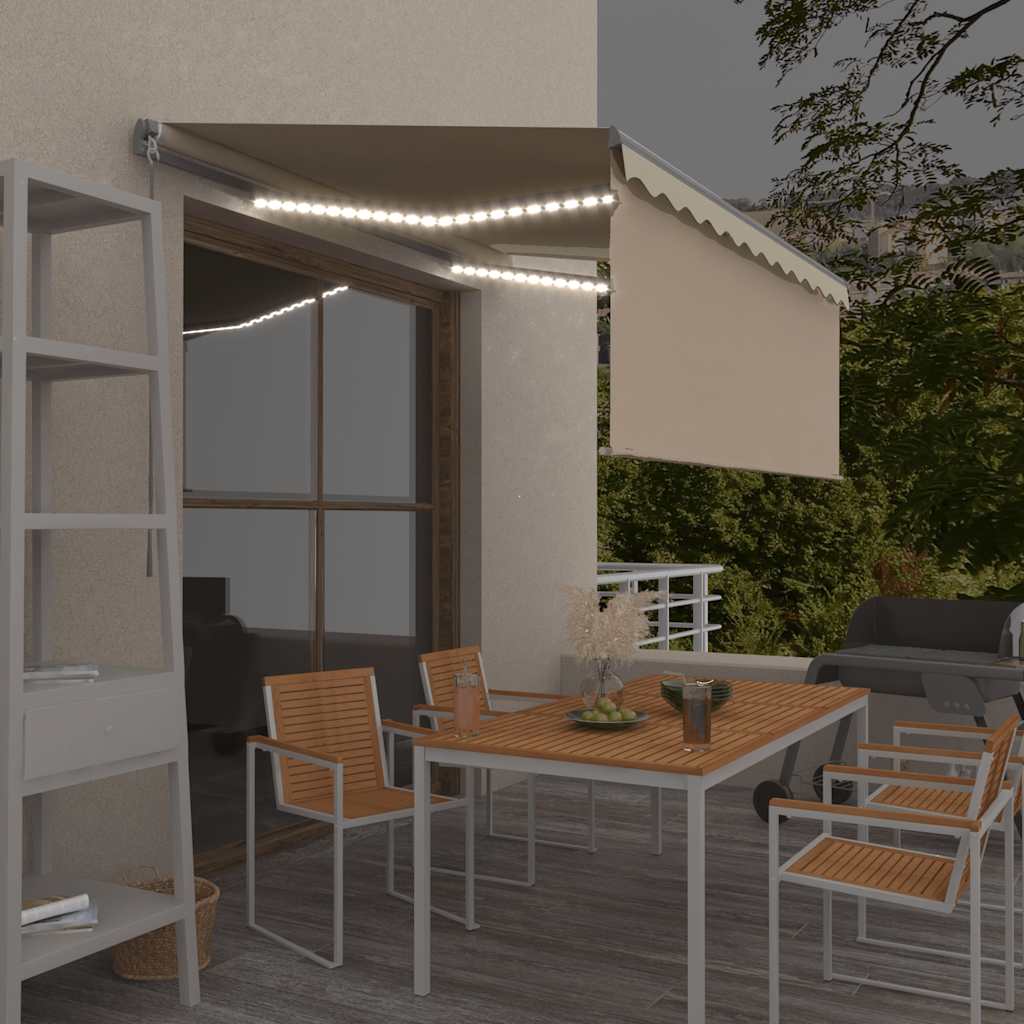 Luifel handmatig uittrekbaar met rolgordijn LED 3x2,5 m crème