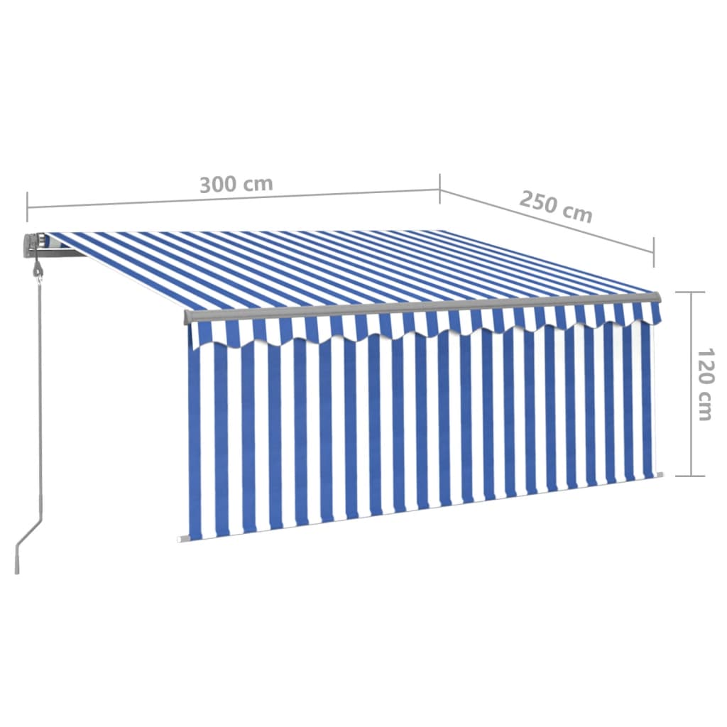Luifel automatisch uittrekbaar met rolgordijn 3x2,5 m blauw wit – afbeelding 9