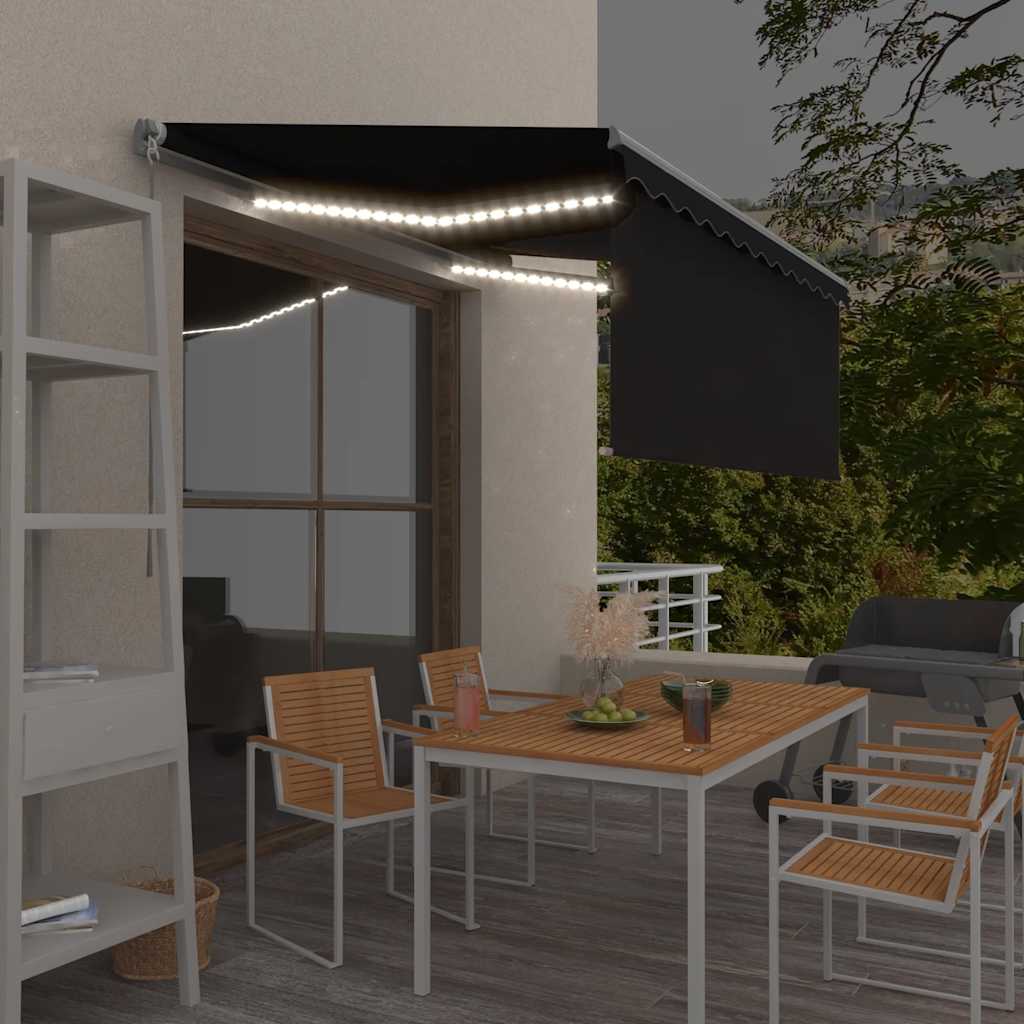 Luifel handmatig uittrekbaar rolgordijn LED 3,5x2,5 m antraciet
