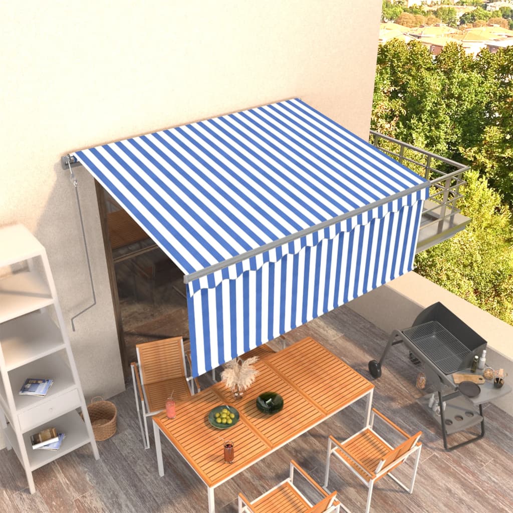 Luifel automatisch uittrekbaar rolgordijn 3,5x2,5 m blauw wit