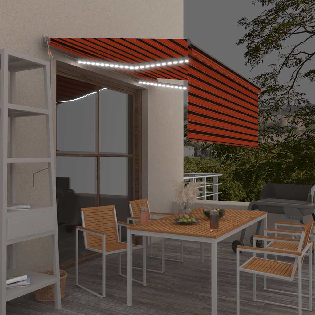 Luifel met rolgordijn, LED en windsensor 3,5x2,5 m oranje bruin
