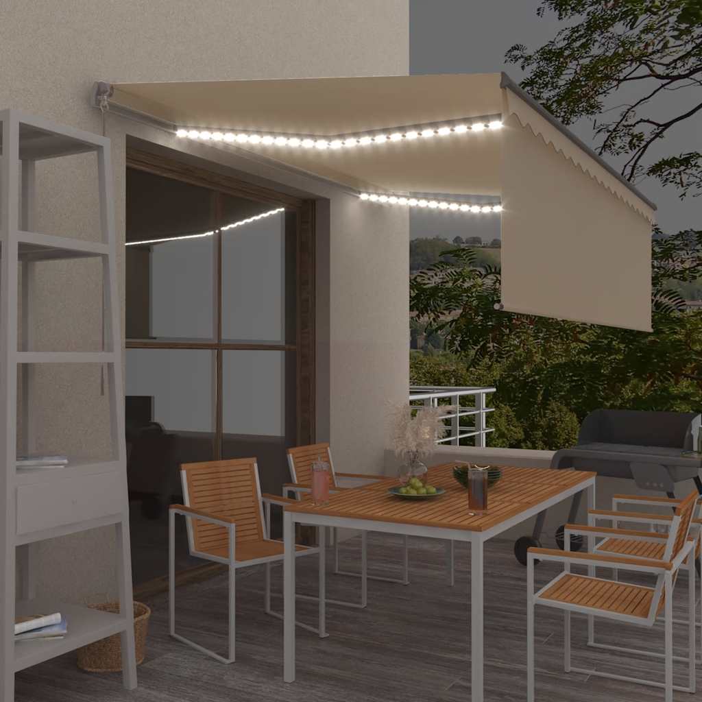 Luifel handmatig uittrekbaar met rolgordijn en LED 4x3 m crème