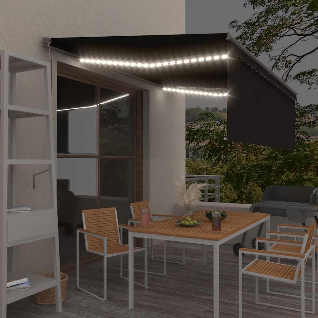 Luifel met rolgordijn, LED en windsensor 4,5x3 m antracietkleur