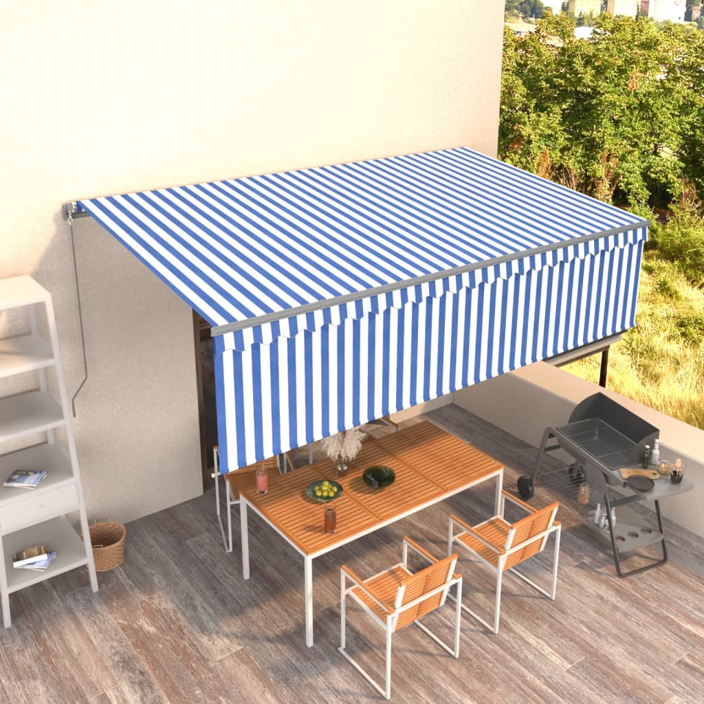 Luifel handmatig uittrekbaar met rolgordijn 5x3 m blauw en wit
