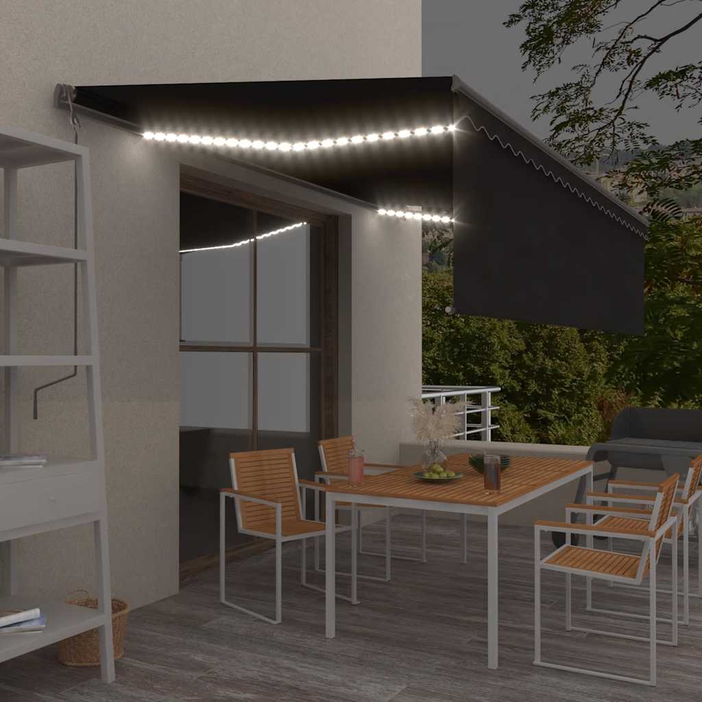Luifel automatisch rolgordijn LED windsensor 5x3 m antraciet
