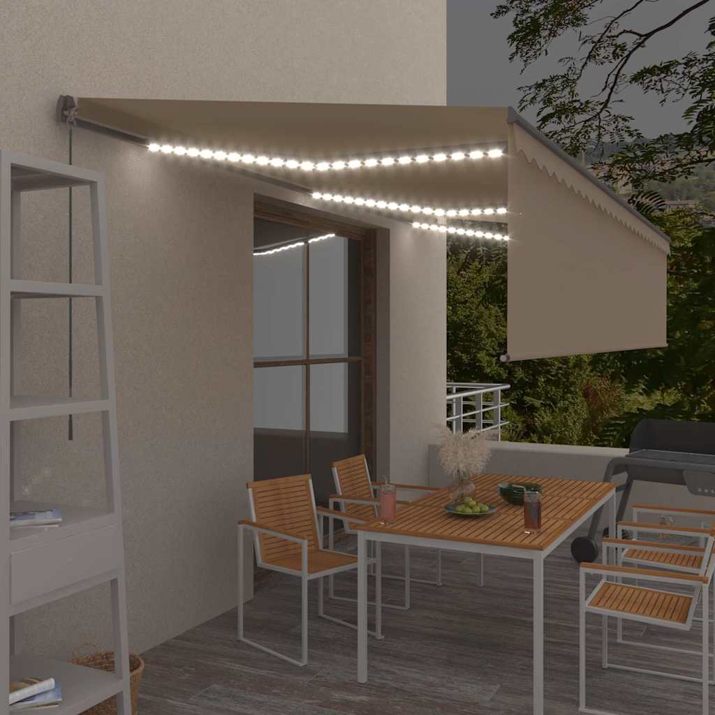 Luifel handmatig uittrekbaar met rolgordijn en LED 6x3 m crème – afbeelding 1