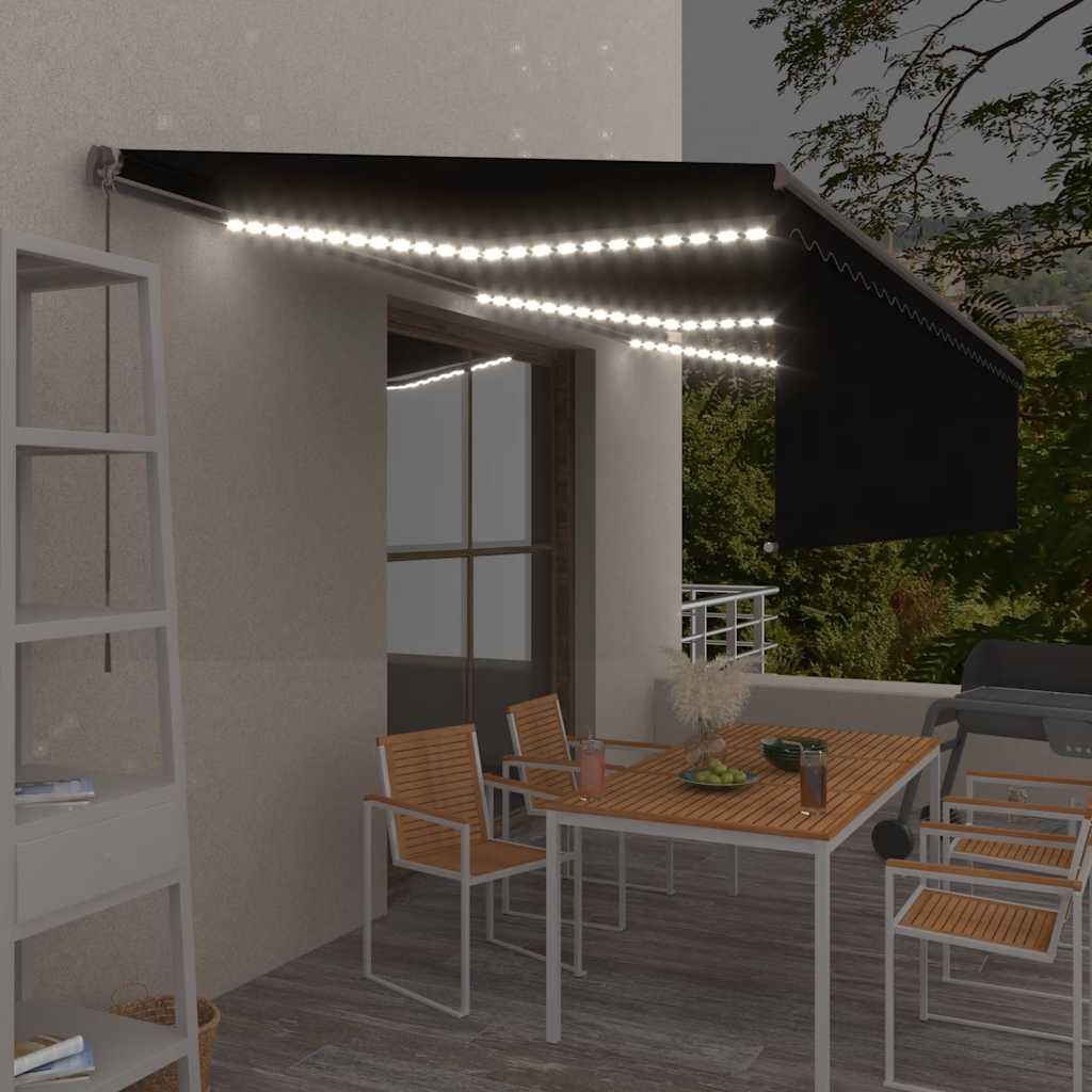 Luifel handmatig uittrekbaar met rolgordijn LED 6x3 m antraciet – afbeelding 1