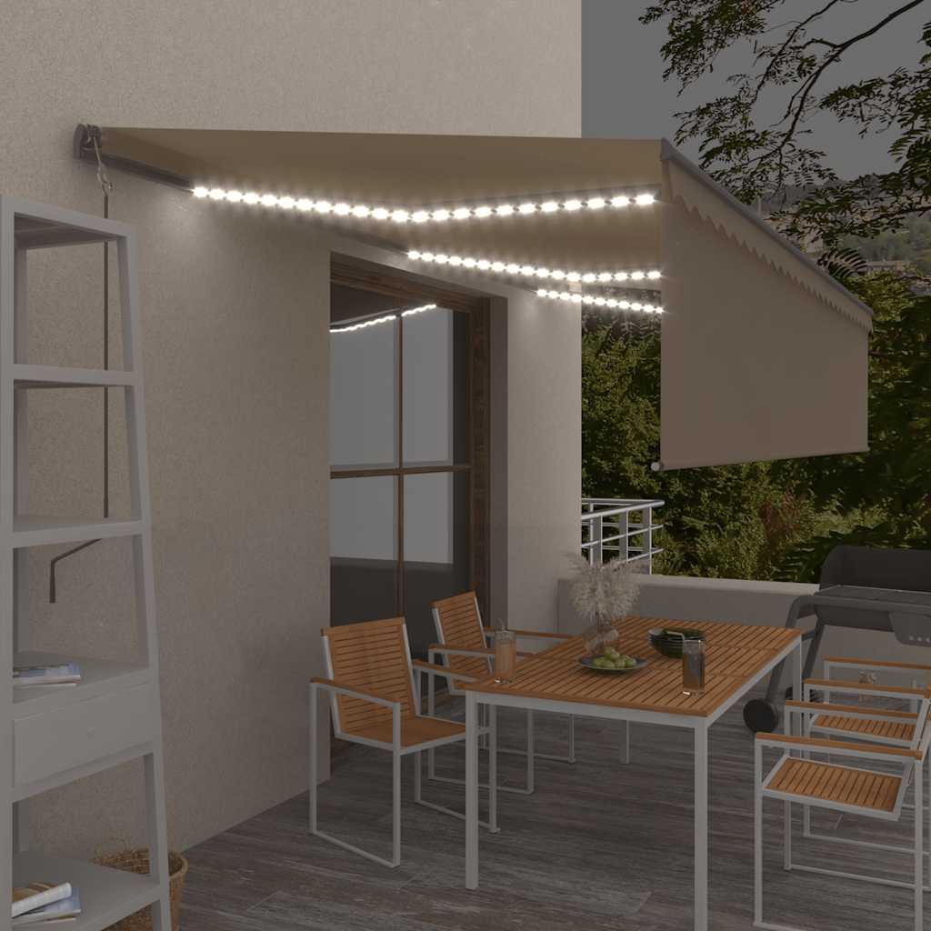 Luifel automatisch met rolgordijn LED windsensor 6x3 m crème – afbeelding 1
