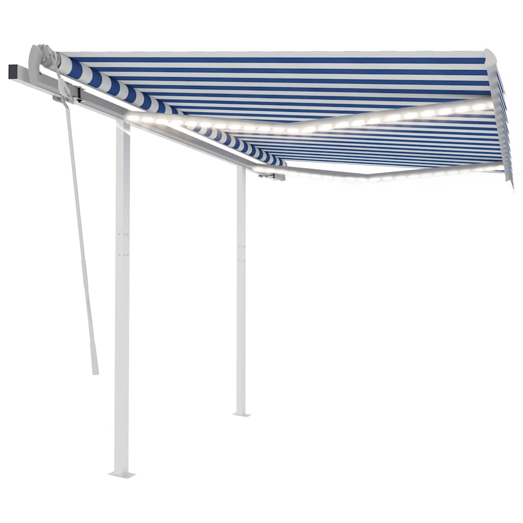 Luifel handmatig uittrekbaar met LED 3x2,5 m blauw en wit – afbeelding 1