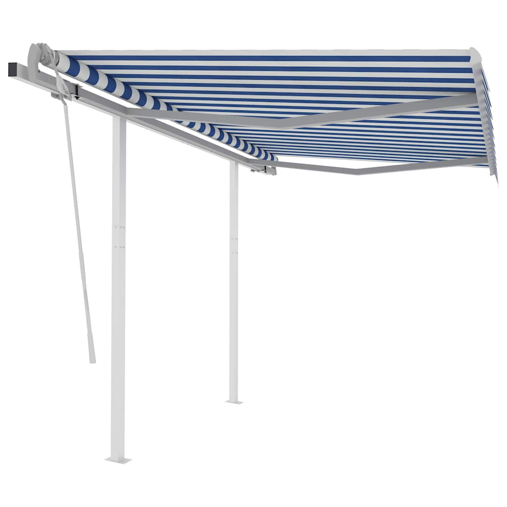 Luifel handmatig uittrekbaar met palen 3,5x2,5 m blauw en wit