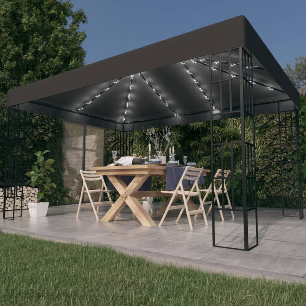 Prieel met LED-lichtslinger 3x4 m antracietkleurig – afbeelding 1