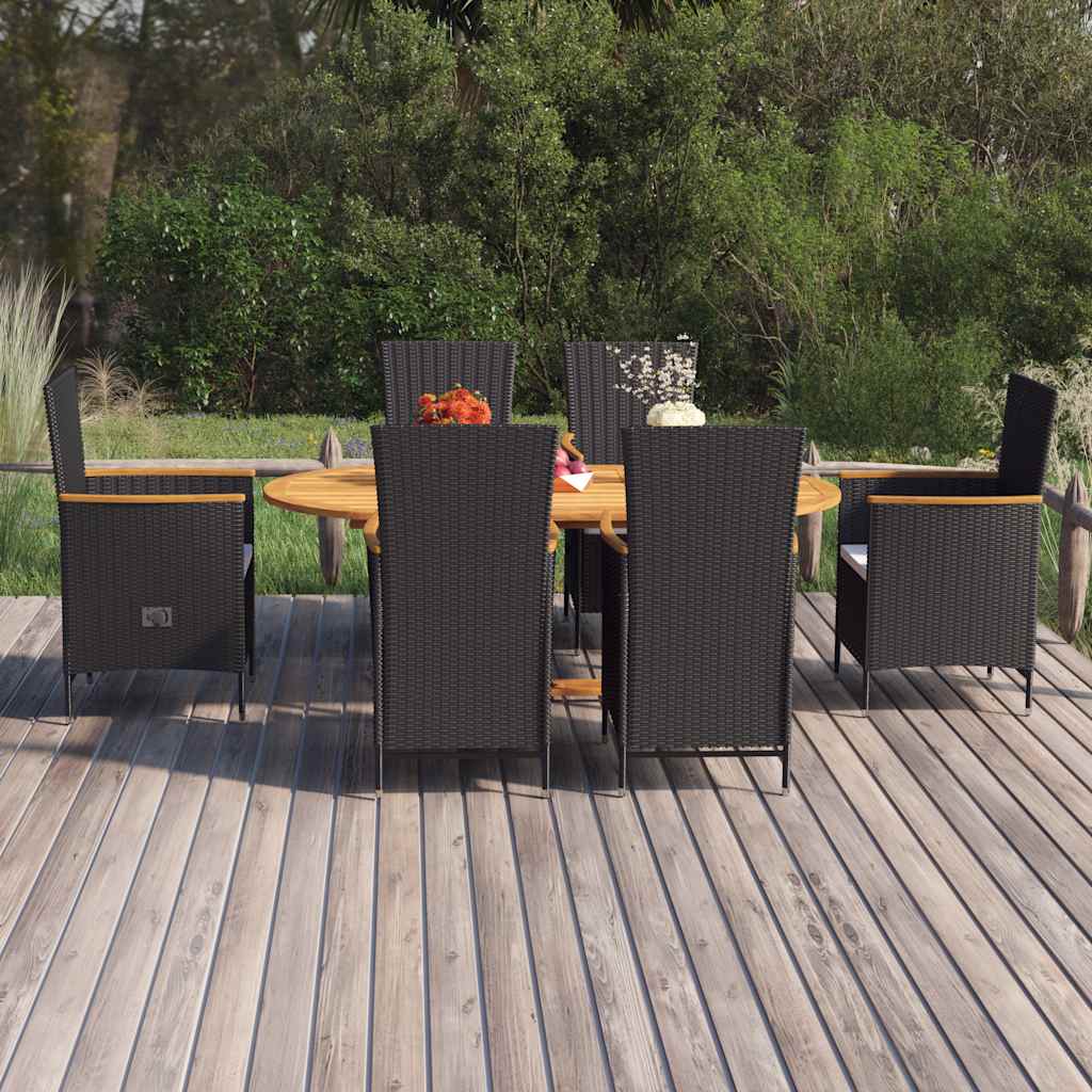 7-delige Tuinset poly rattan zwart – afbeelding 1