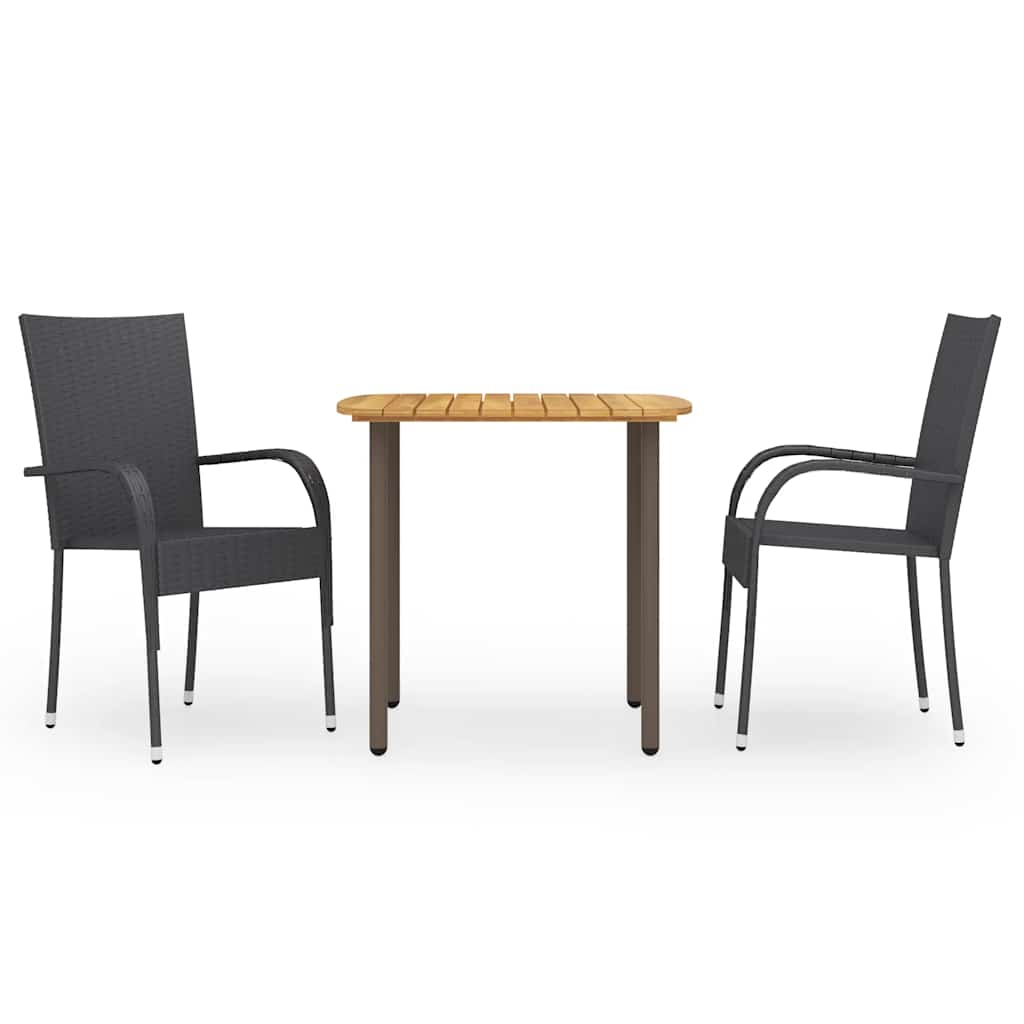 3-delige Tuinset poly rattan zwart – afbeelding 1