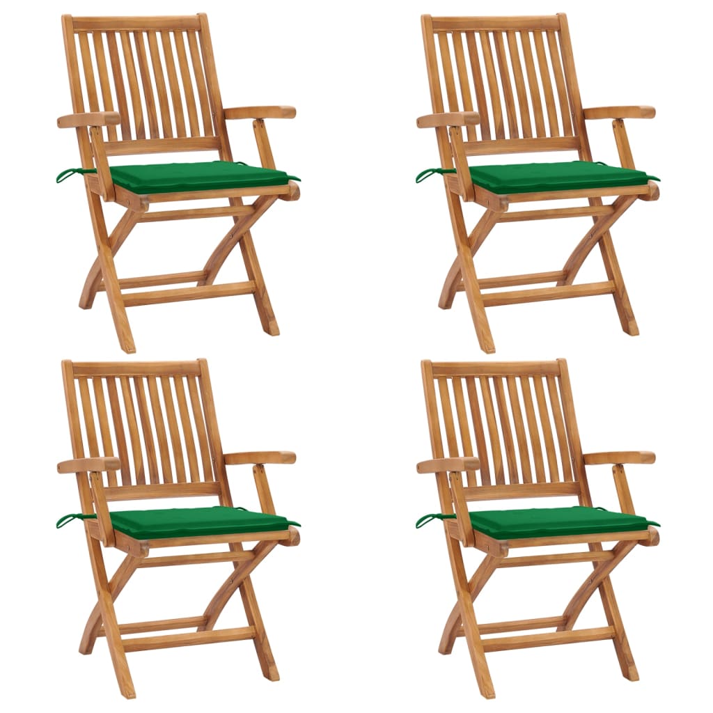 Tuinstoelen 4 st inklapbaar met kussens massief teakhout