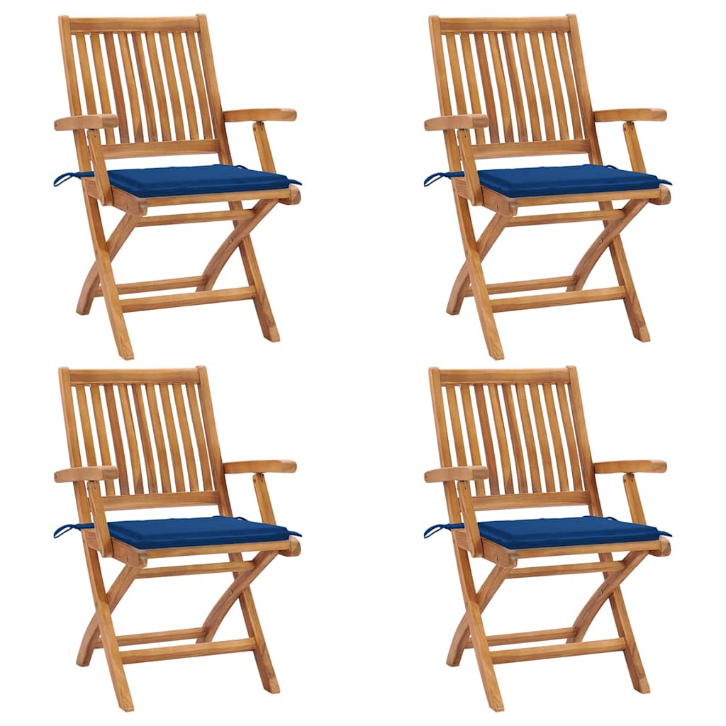 Tuinstoelen 4 st inklapbaar met kussens massief teakhout – afbeelding 1