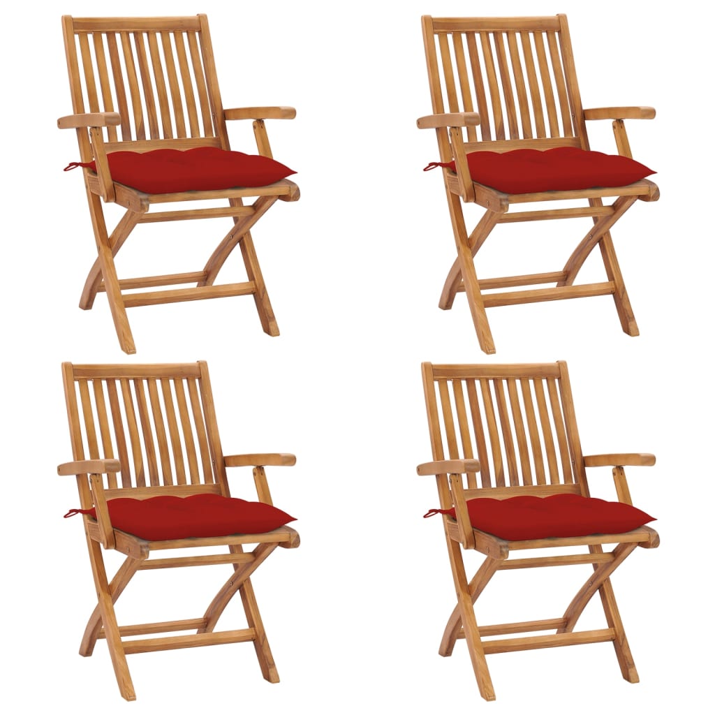 Tuinstoelen 4 st inklapbaar met kussens massief teakhout