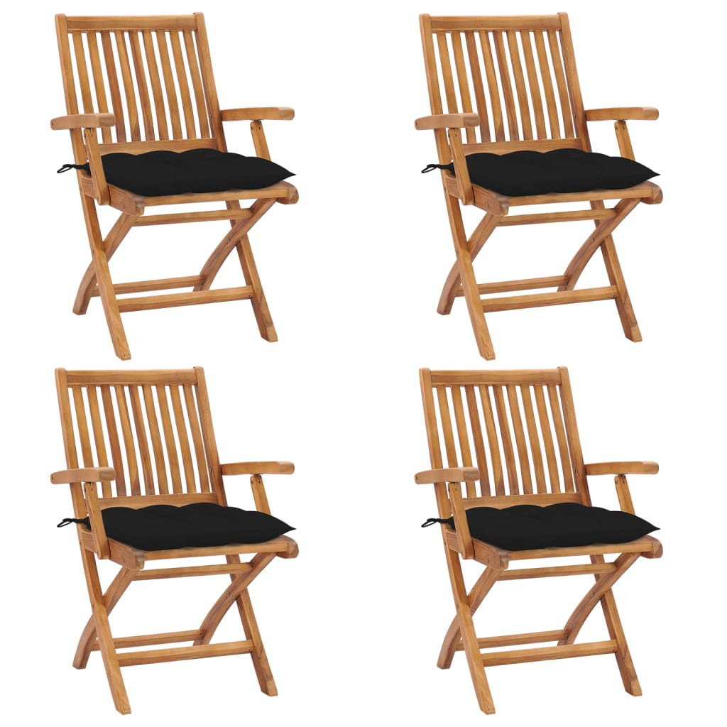 Tuinstoelen 4 st inklapbaar met kussens massief teakhout
