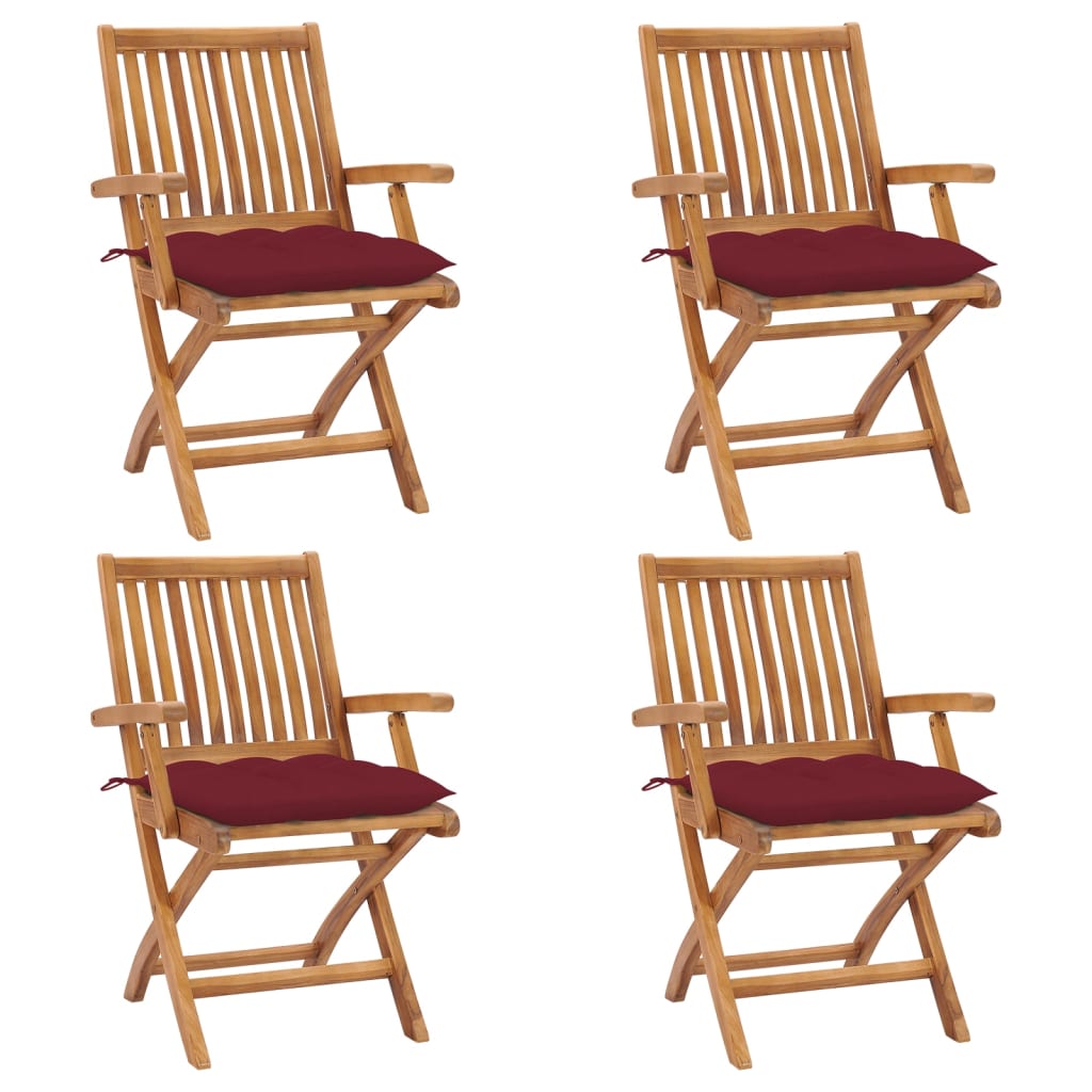 Tuinstoelen 4 st inklapbaar met kussens massief teakhout – afbeelding 1