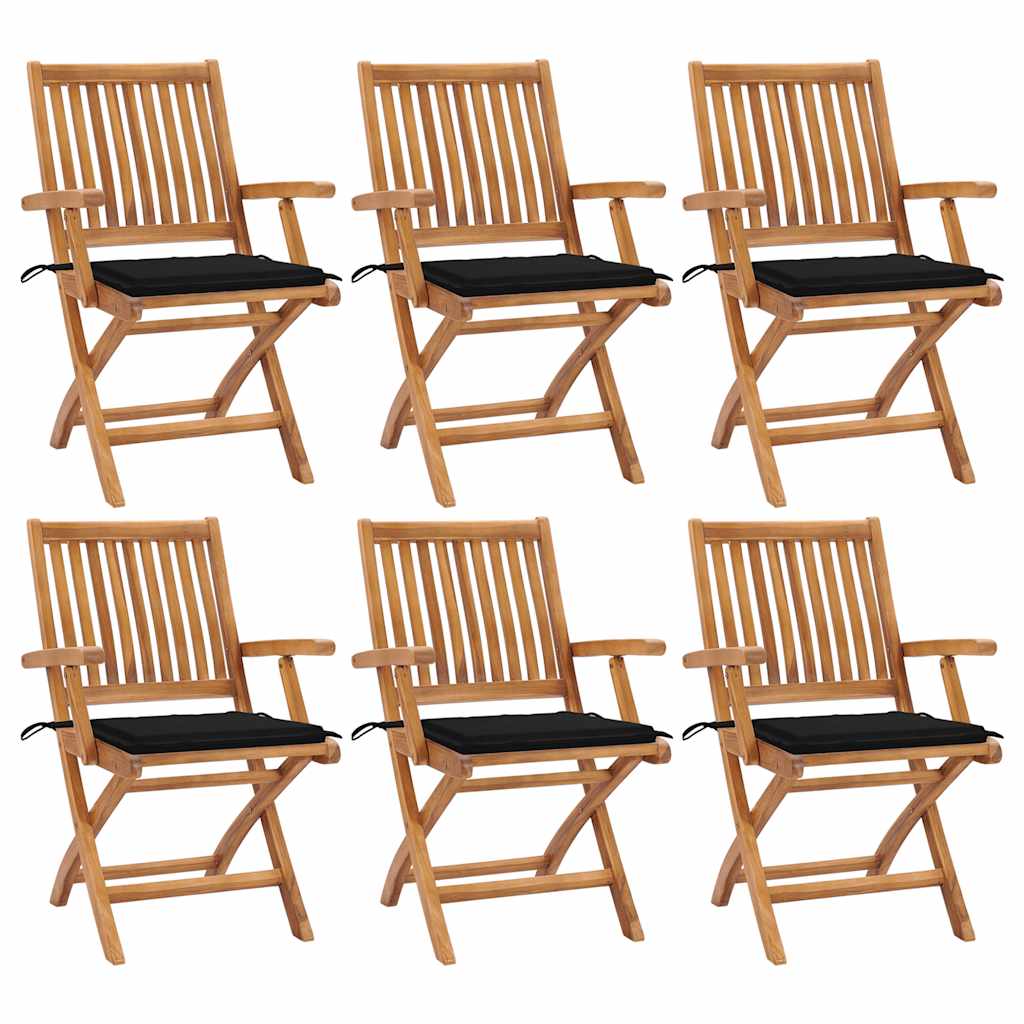 Tuinstoelen 6 st inklapbaar met kussens massief teakhout – afbeelding 1