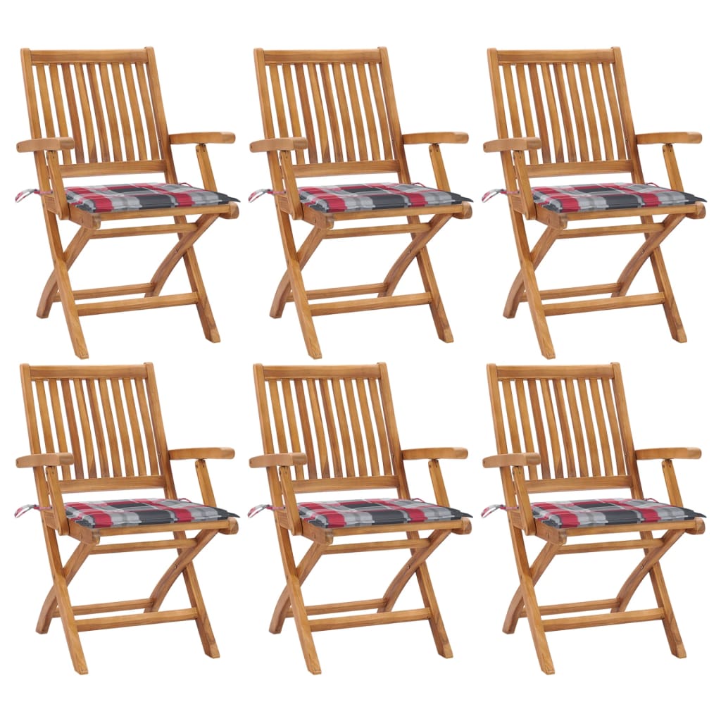 Tuinstoelen 6 st inklapbaar met kussens massief teakhout