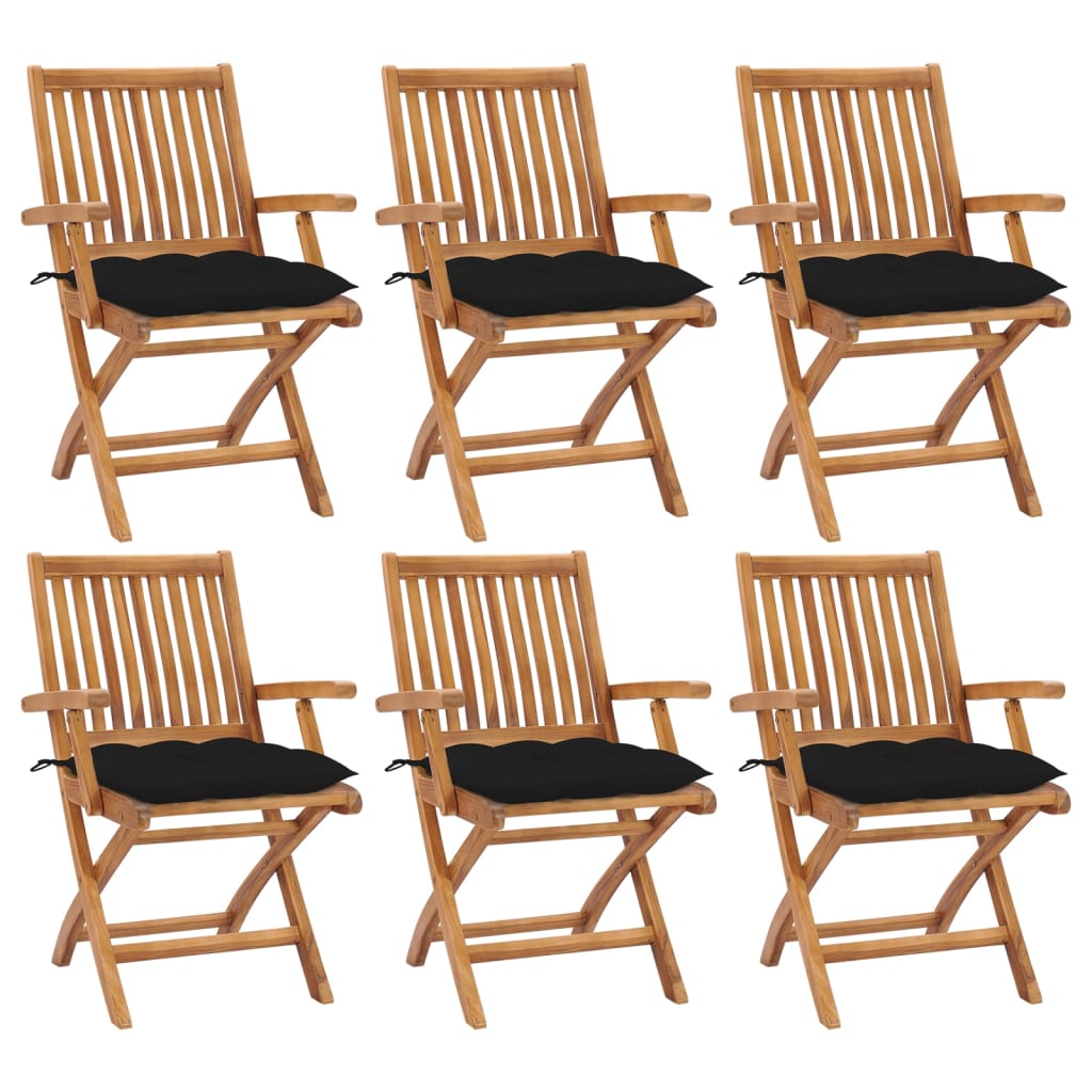 Tuinstoelen 6 st inklapbaar met kussens massief teakhout