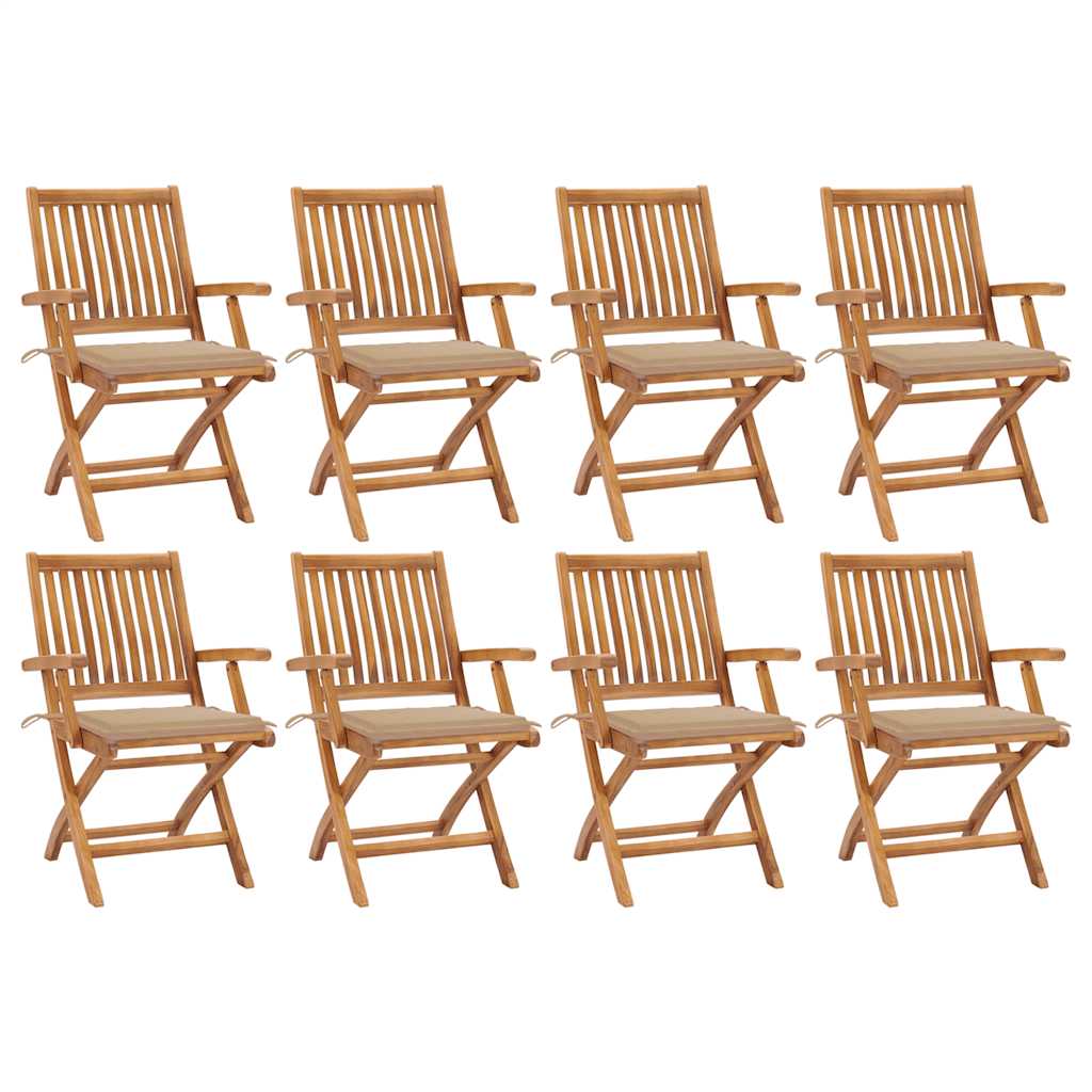 Tuinstoelen 8 st inklapbaar met kussens massief teakhout – afbeelding 1