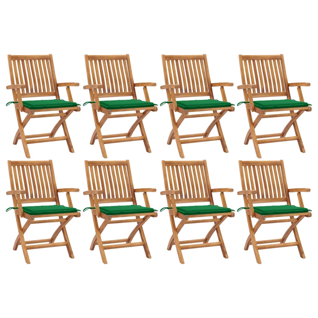 Tuinstoelen 8 st inklapbaar met kussens massief teakhout – afbeelding 1