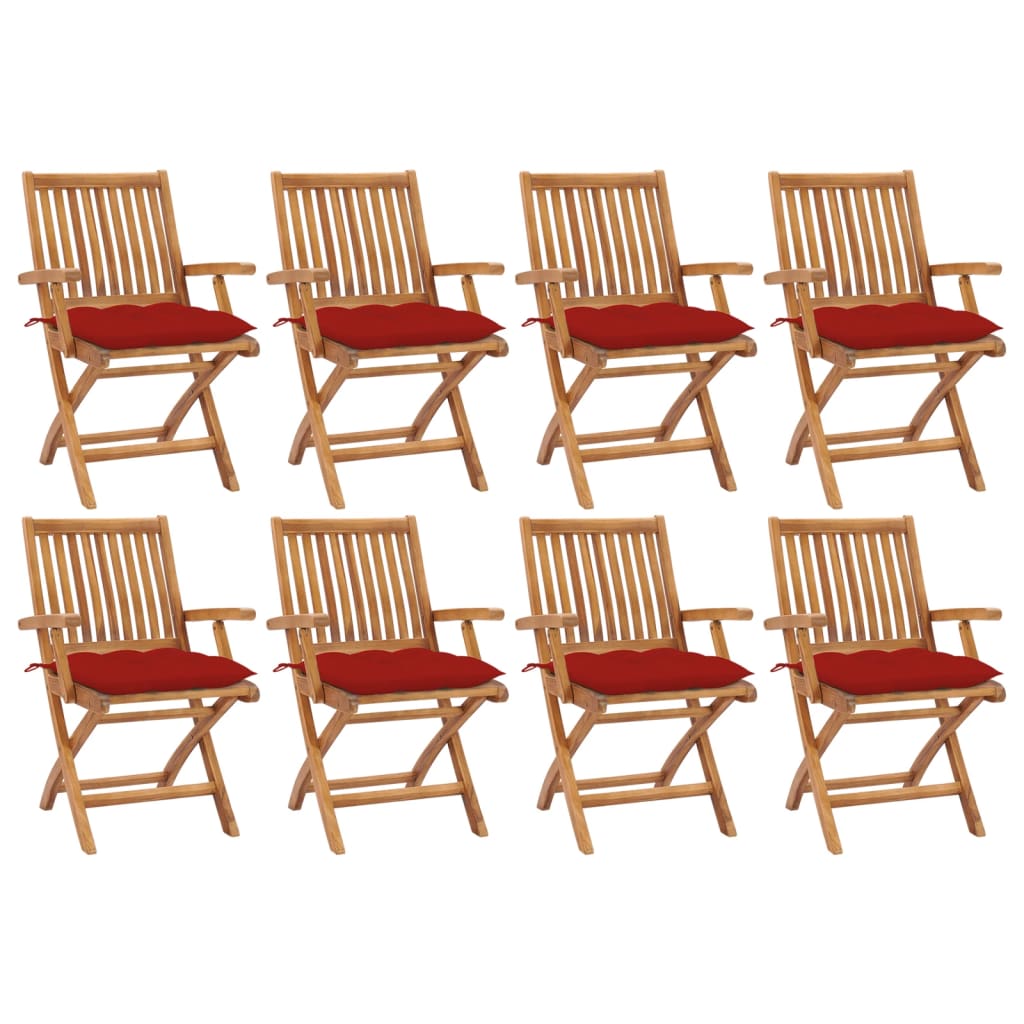 Tuinstoelen 8 st inklapbaar met kussens massief teakhout