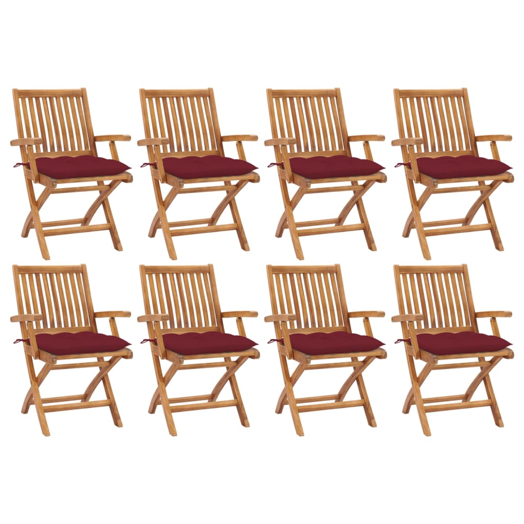 Tuinstoelen 8 st inklapbaar met kussens massief teakhout