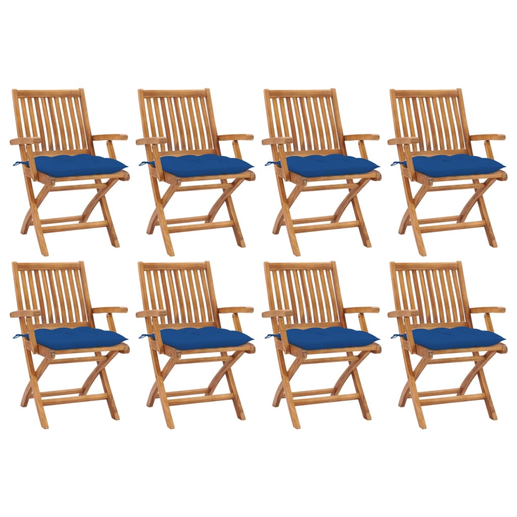 Tuinstoelen 8 st inklapbaar met kussens massief teakhout