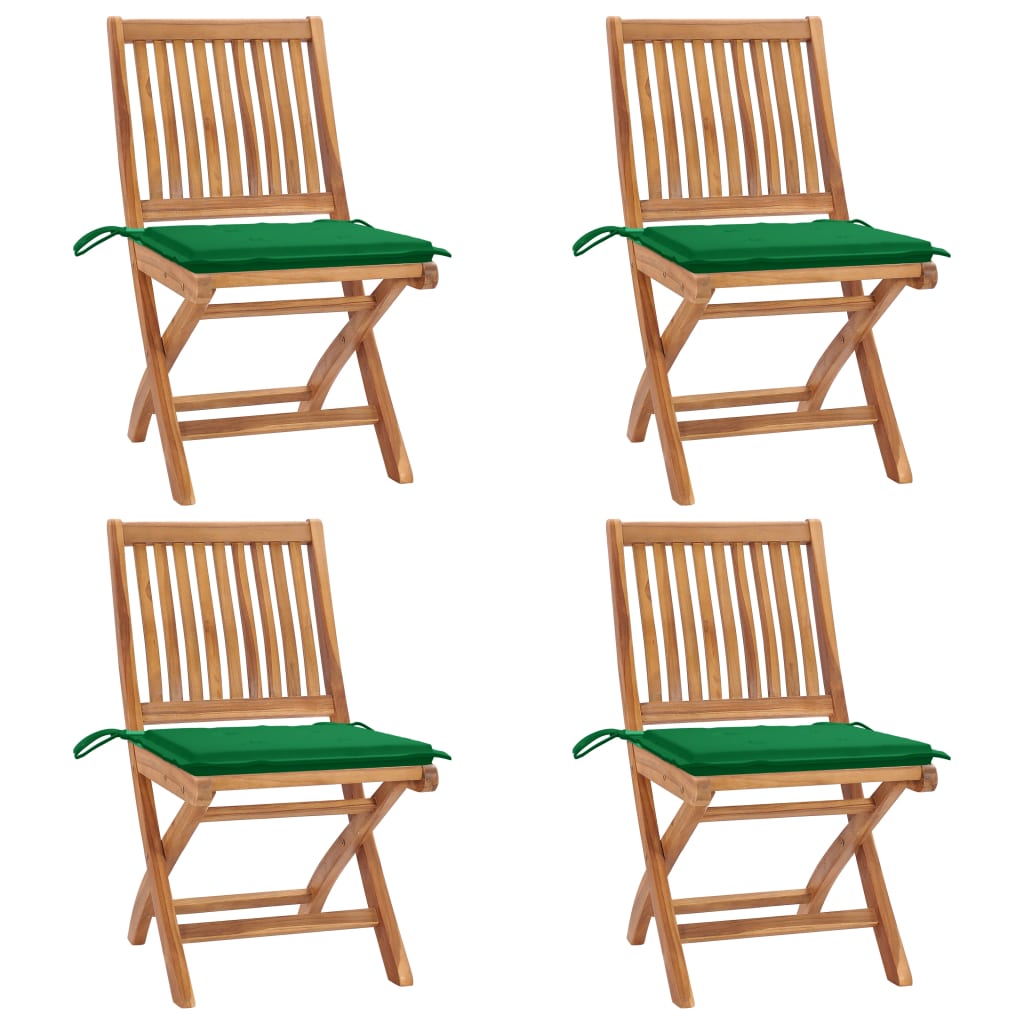 Tuinstoelen 4 st inklapbaar met kussens massief teakhout – afbeelding 1