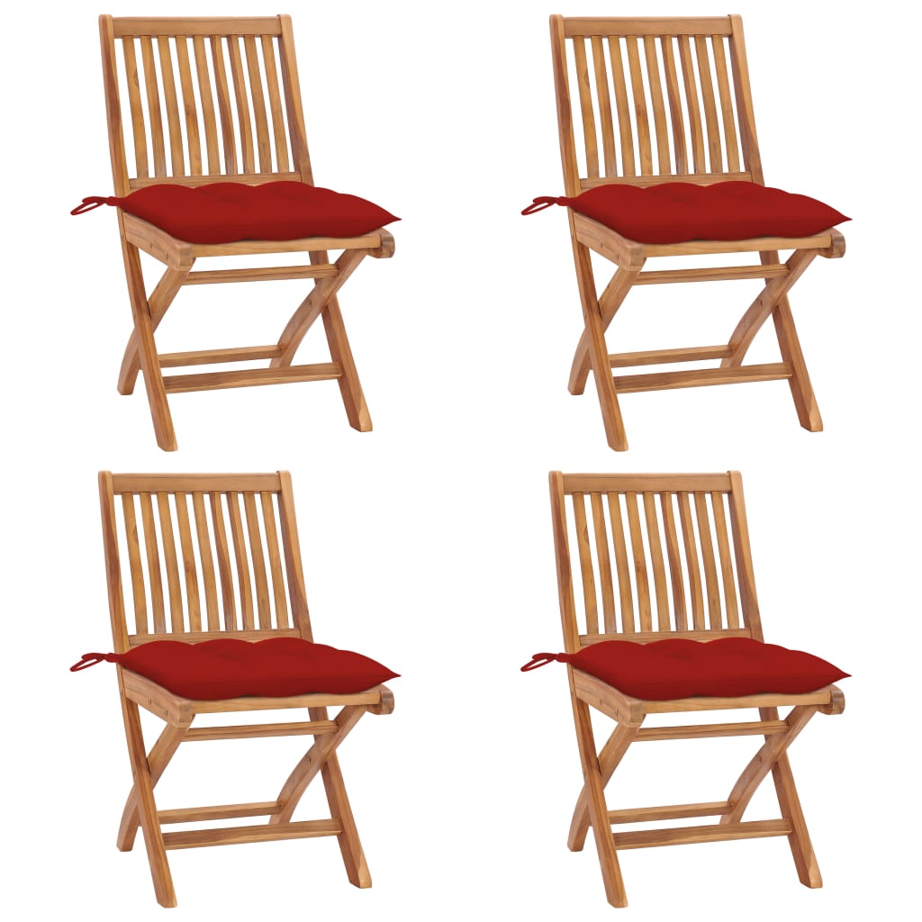 Tuinstoelen 4 st inklapbaar met kussens massief teakhout – afbeelding 1