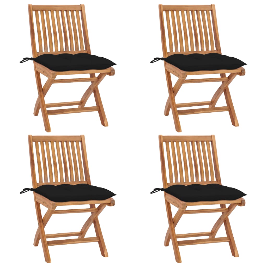 Tuinstoelen 4 st inklapbaar met kussens massief teakhout – afbeelding 1
