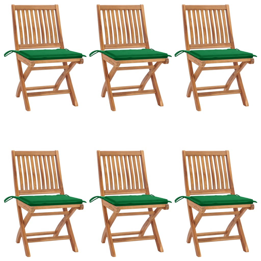 Tuinstoelen 6 st inklapbaar met kussens massief teakhout – afbeelding 1