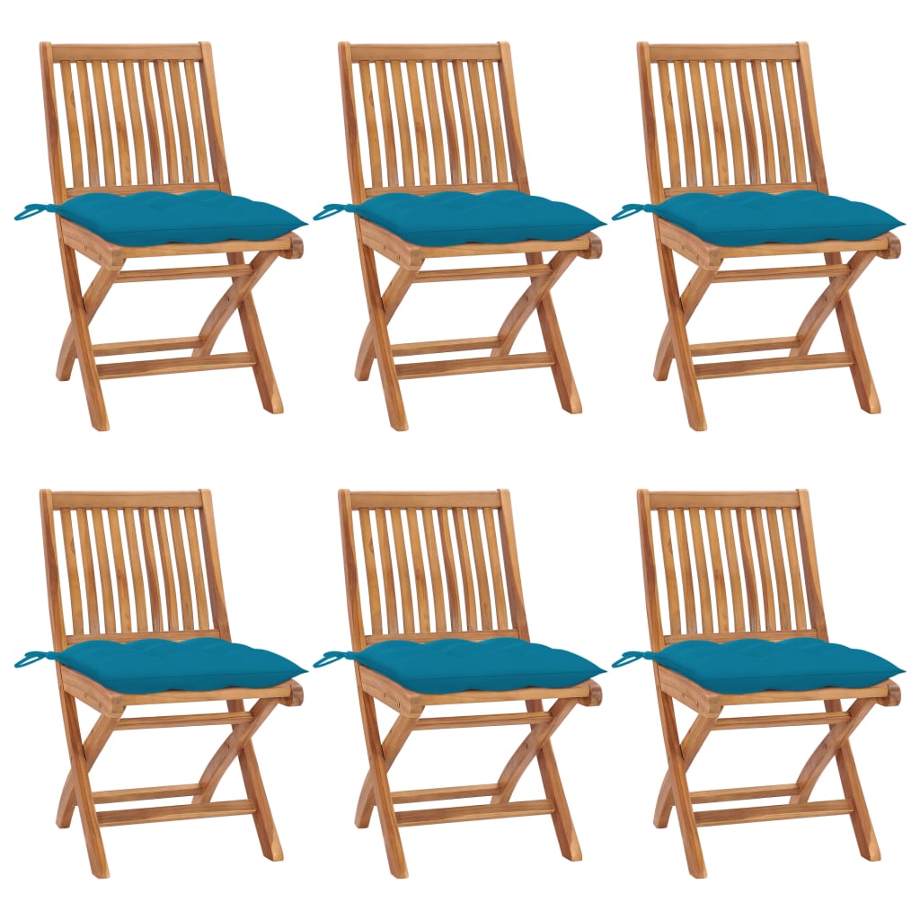 Tuinstoelen 6 st inklapbaar met kussens massief teakhout