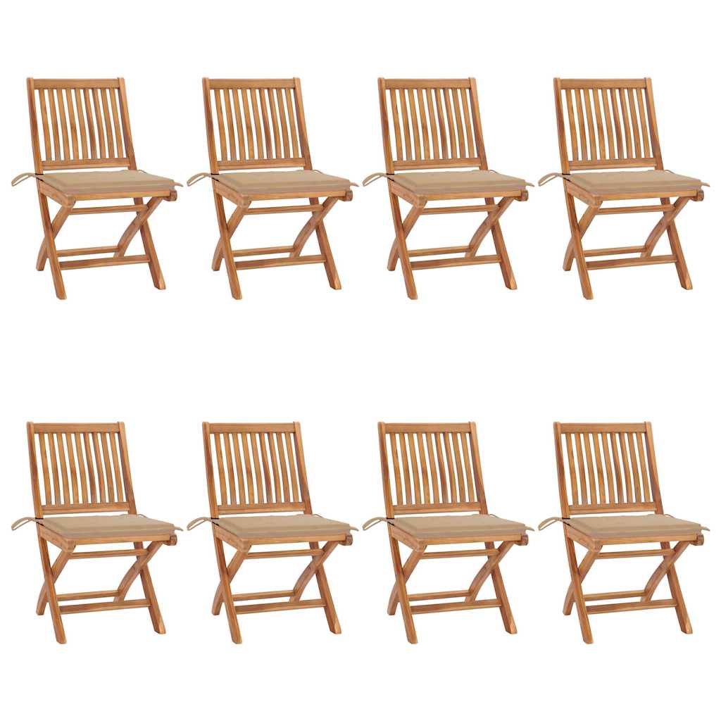 Tuinstoelen 8 st inklapbaar met kussens massief teakhout – afbeelding 1