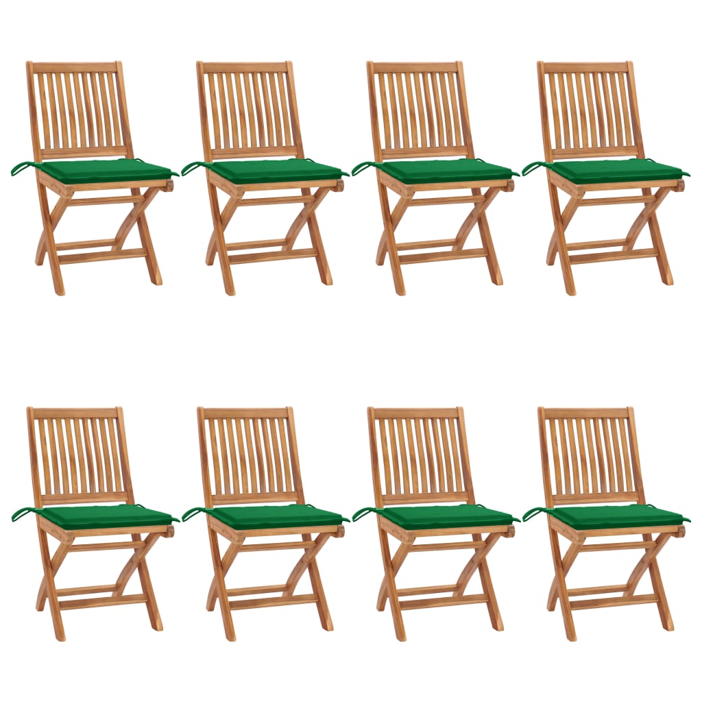 Tuinstoelen 8 st inklapbaar met kussens massief teakhout – afbeelding 1