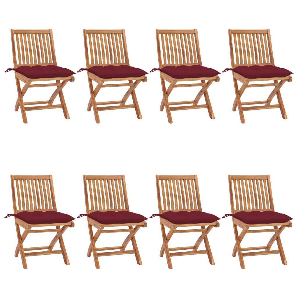 Tuinstoelen 8 st inklapbaar met kussens massief teakhout – afbeelding 1