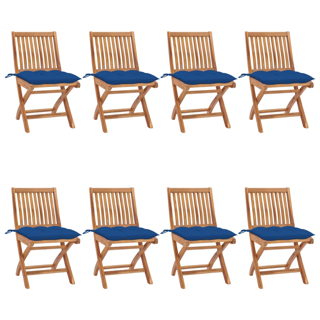 Tuinstoelen 8 st inklapbaar met kussens massief teakhout – afbeelding 1
