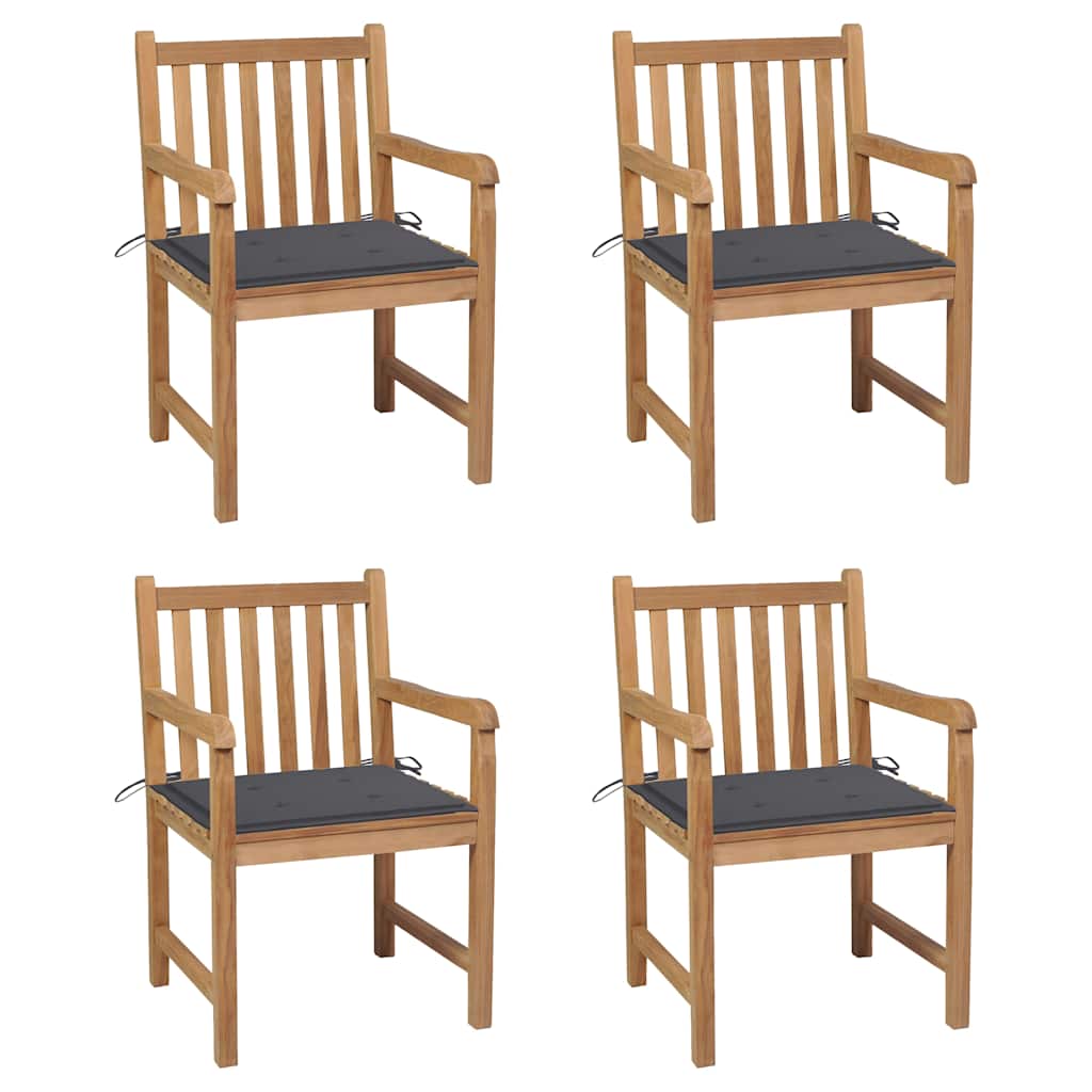 Tuinstoelen 4 st met antracietkleurige kussens massief teakhout – afbeelding 1
