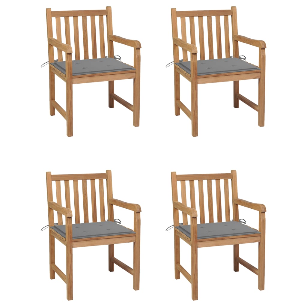 Tuinstoelen 4 st met grijze kussens massief teakhout