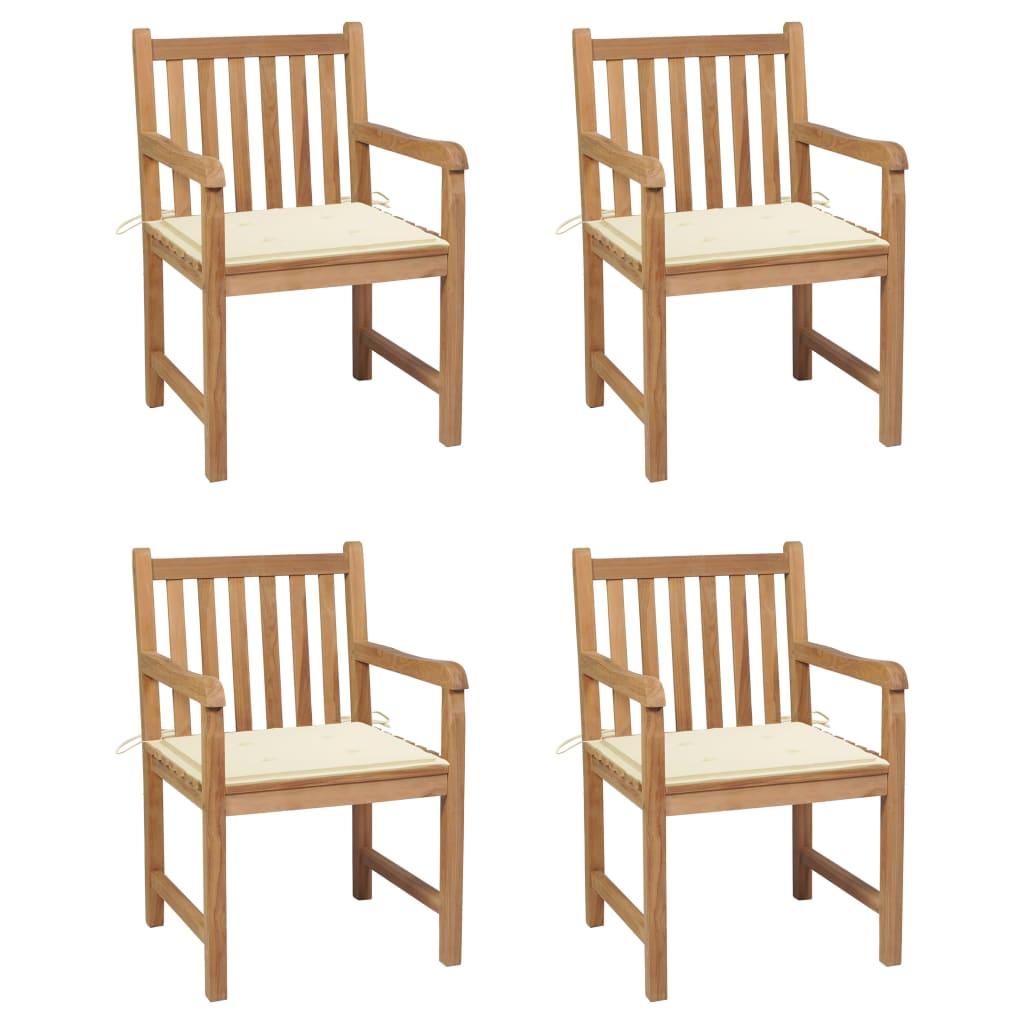 Tuinstoelen 4 st met crèmekleurige kussens massief teakhout