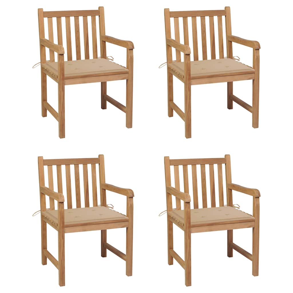 Tuinstoelen 4 st met beige kussens massief teakhout
