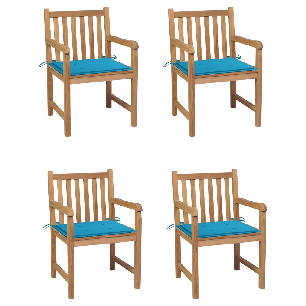 Tuinstoelen 4 st met blauwe kussens massief teakhout – afbeelding 1