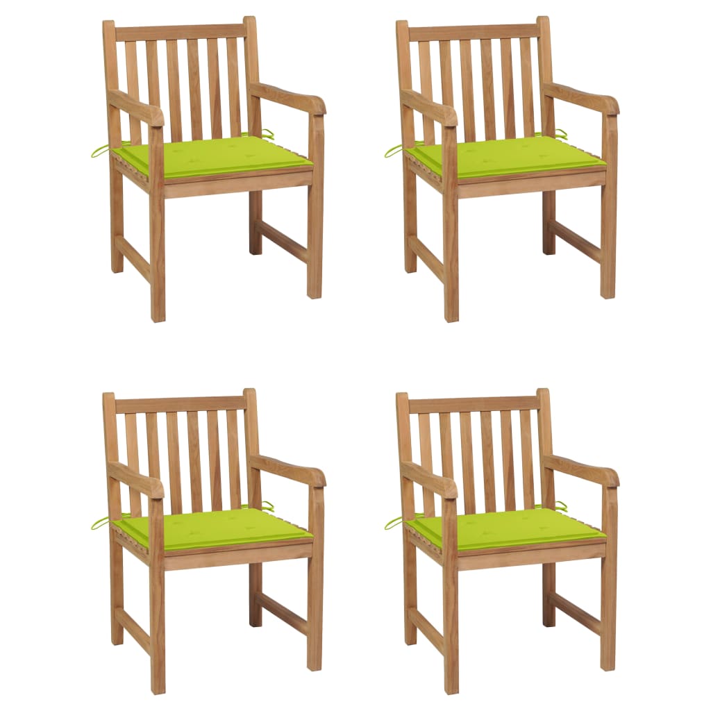 Tuinstoelen 4 st met heldergroene kussens massief teakhout – afbeelding 1