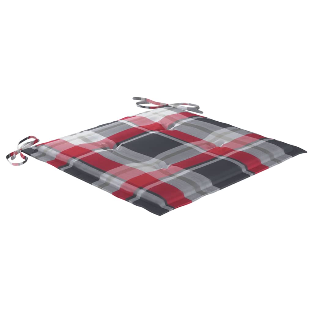 Tuinstoelen 4 st met rood geruite kussens massief teakhout – afbeelding 6