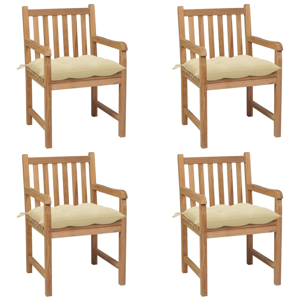 Tuinstoelen 4 st met crèmewitte kussens massief teakhout – afbeelding 1